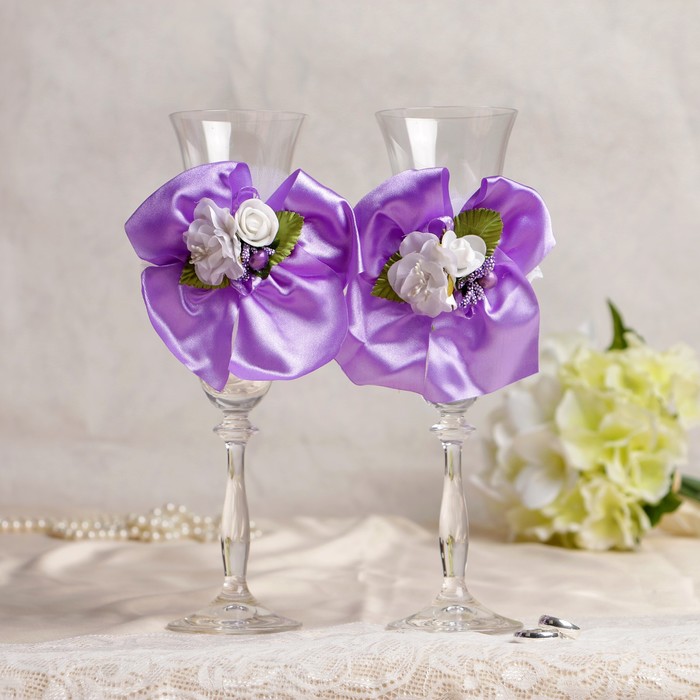 Набор для шампанского "Вдохновение", корзинка+ украшение на бокалы, сиреневый