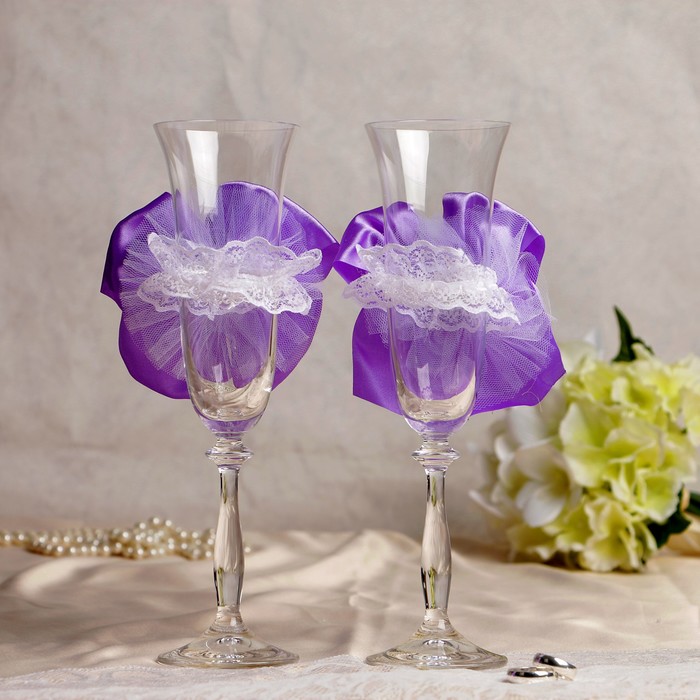 Набор для шампанского "Вдохновение", корзинка+ украшение на бокалы, сиреневый