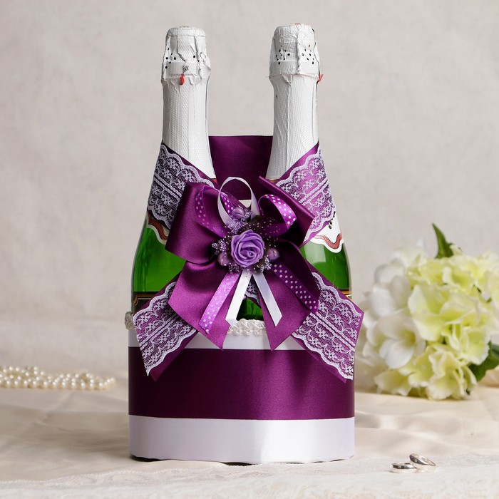 Набор для шампанского "Вдохновение", корзинка+ украшение на бокалы, фиолетовый