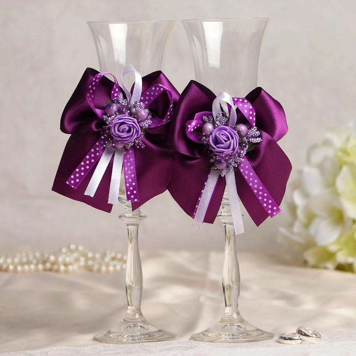 Набор для шампанского "Вдохновение", корзинка+ украшение на бокалы, фиолетовый