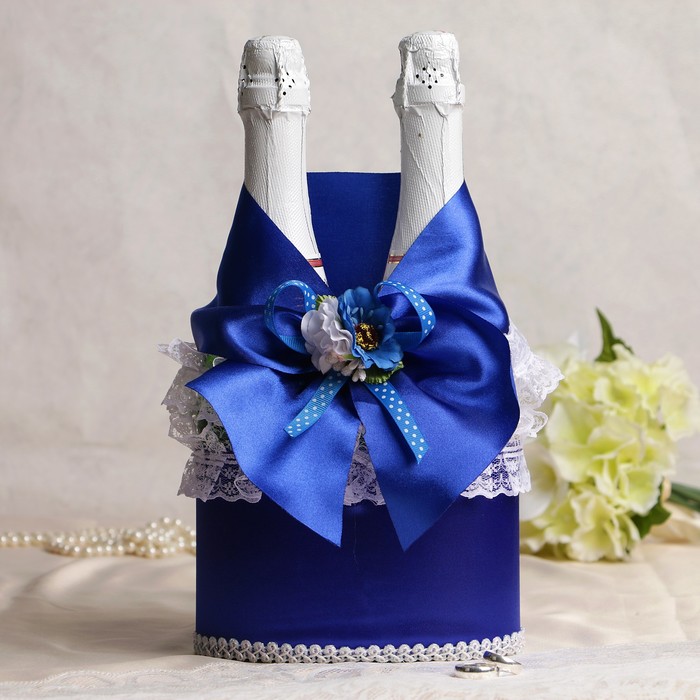 Набор для шампанского "Вдохновение", корзинка+ украшение на бокалы, синий