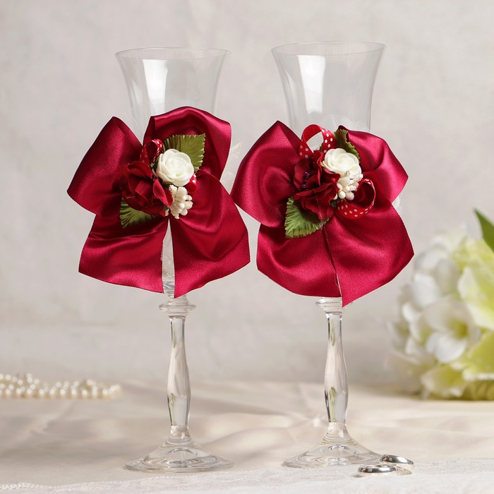 Набор для шампанского "Вдохновение", корзинка+ украшение на бокалы, бордовый