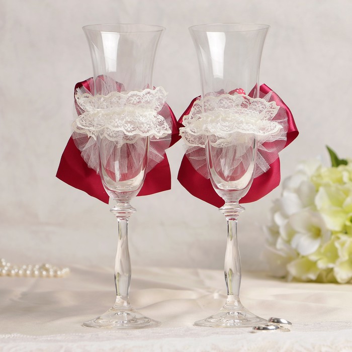 Набор для шампанского "Вдохновение", корзинка+ украшение на бокалы, бордовый