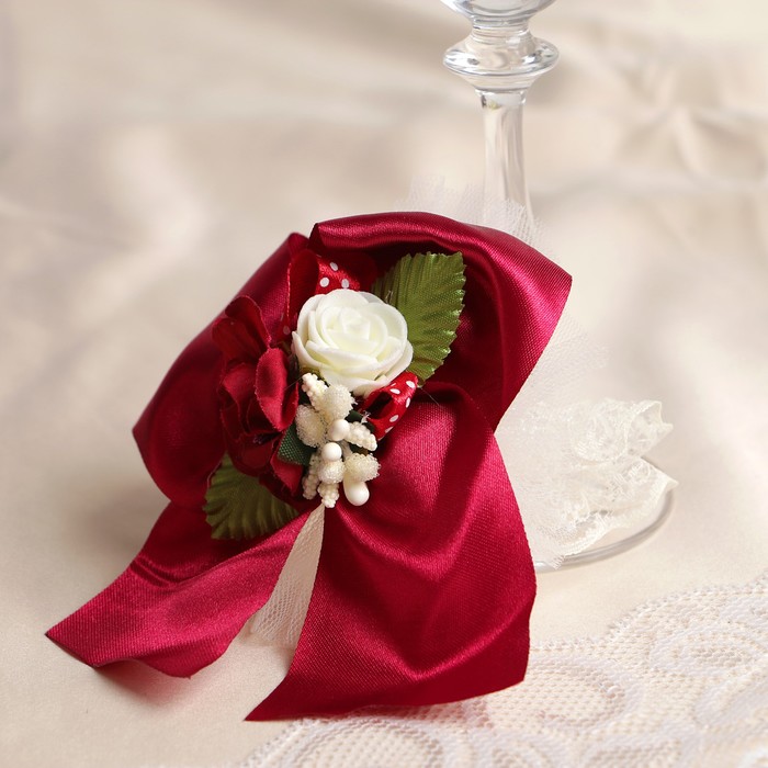 Набор для шампанского "Вдохновение", корзинка+ украшение на бокалы, бордовый