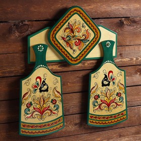 

Набор кухонный с подставкой, 4 предмета, ракульская роспись