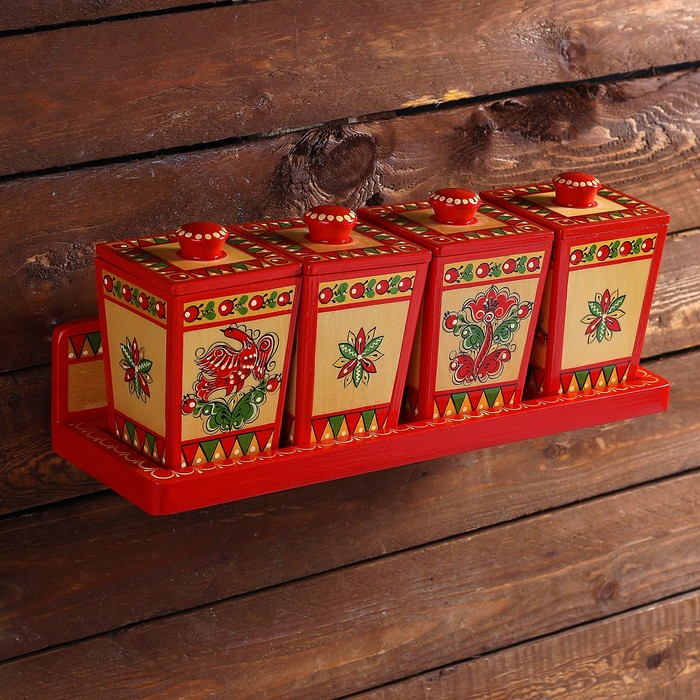 Набор ставцов, 5 предметов, борецкая роспись