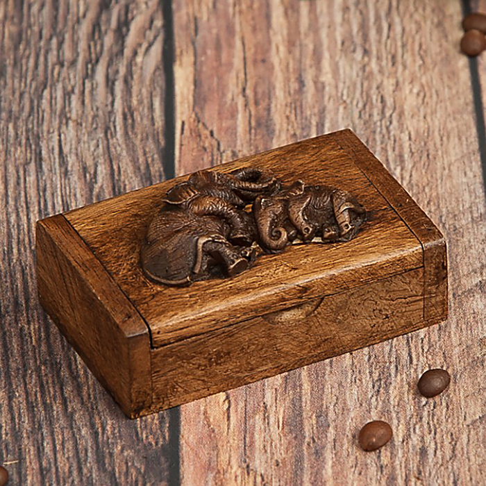 Шкатулка дерево "Слоники" 9,5х5,5х3,5 см