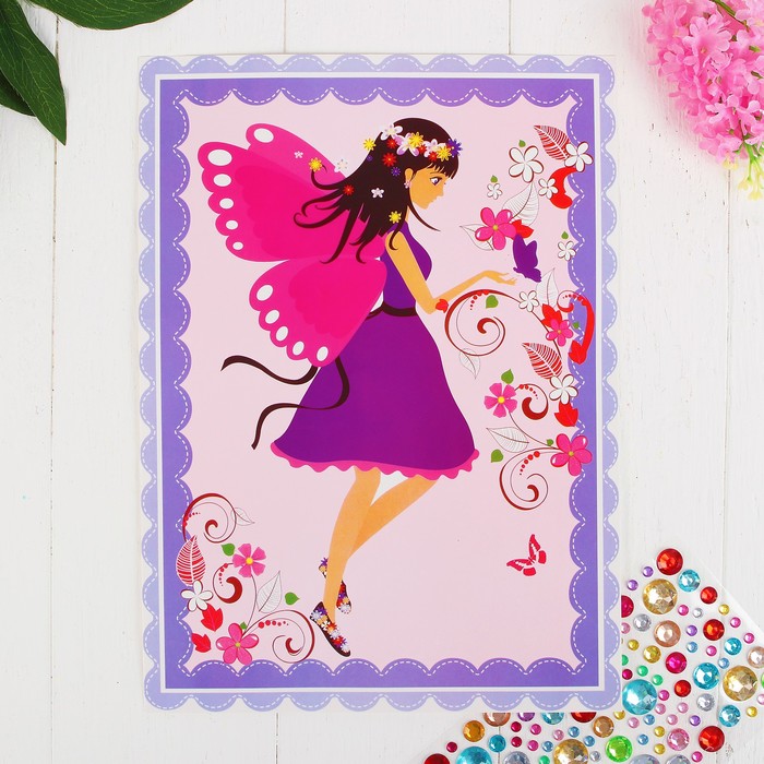 Аппликация круглыми стразами "Девочка с крыльями"