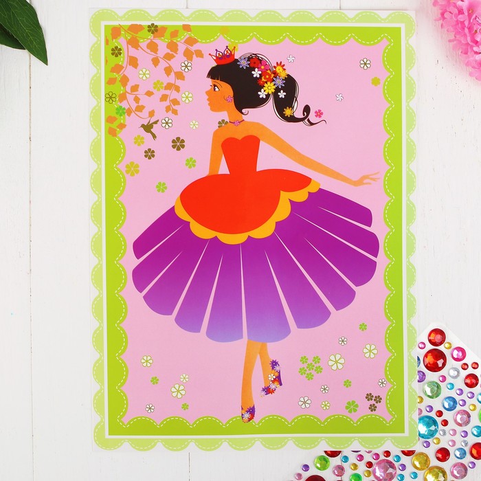 Аппликация круглыми стразами "Девушка в платье"