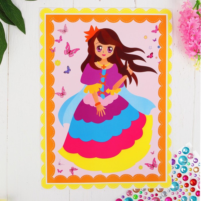 Аппликация круглыми стразами "Девушка с бабочками"