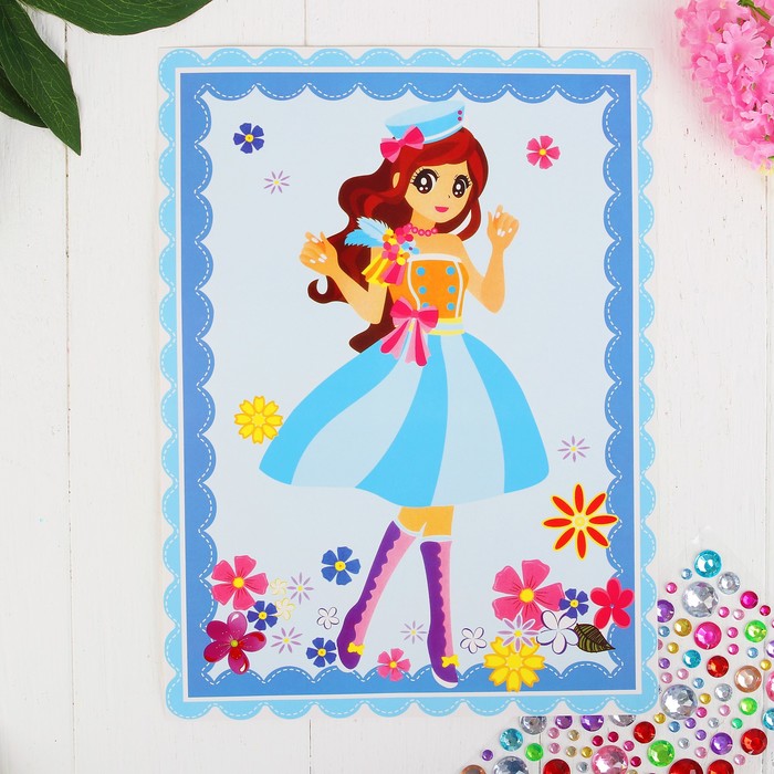 Аппликация круглыми стразами "Девчушка в шляпке"