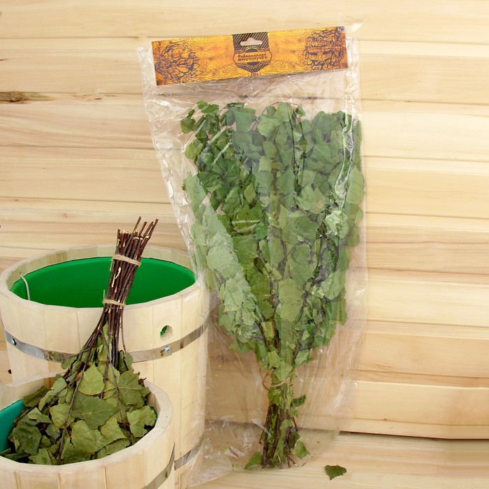 Веник для бани берёзовый, ОБЪЁМНЫЙ, ЛЮКС, в пакете c подвесом "Добропаровъ"