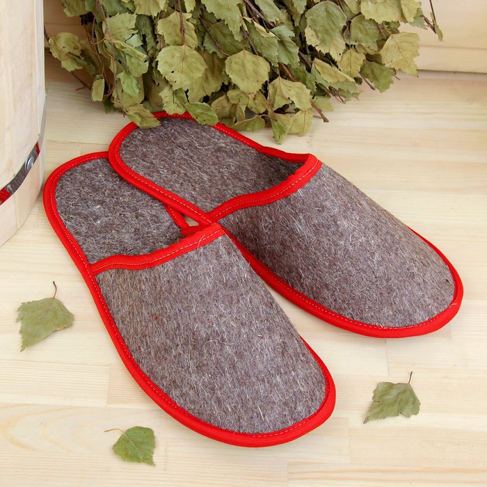 Тапочки для бани "Классика" с непромокаемой подошвой, войлок, серые