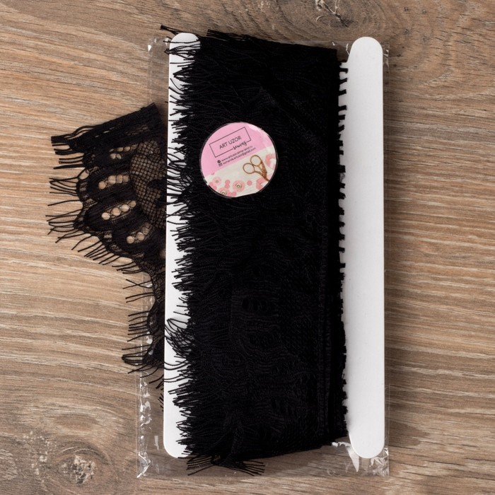 Кружево реснички, 63мм, 9±1м, в бобине 3 ленты, каждая по 3 метра, цвет чёрный