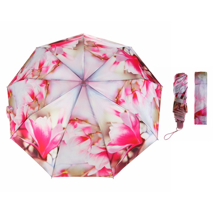 Зонт автоматический "Цветы, R=52см, цвет розовый