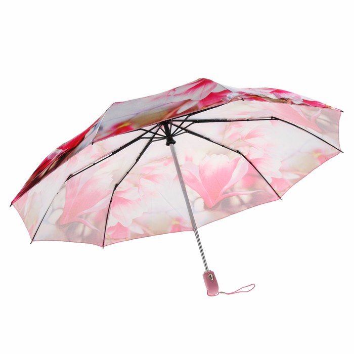 Зонт автоматический "Цветы, R=52см, цвет розовый