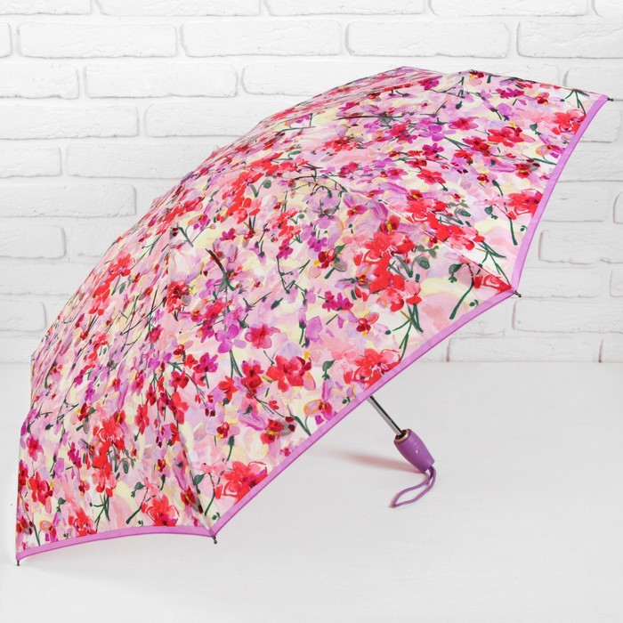 Зонт автоматический "Цветы, R=48см, цвет розовый