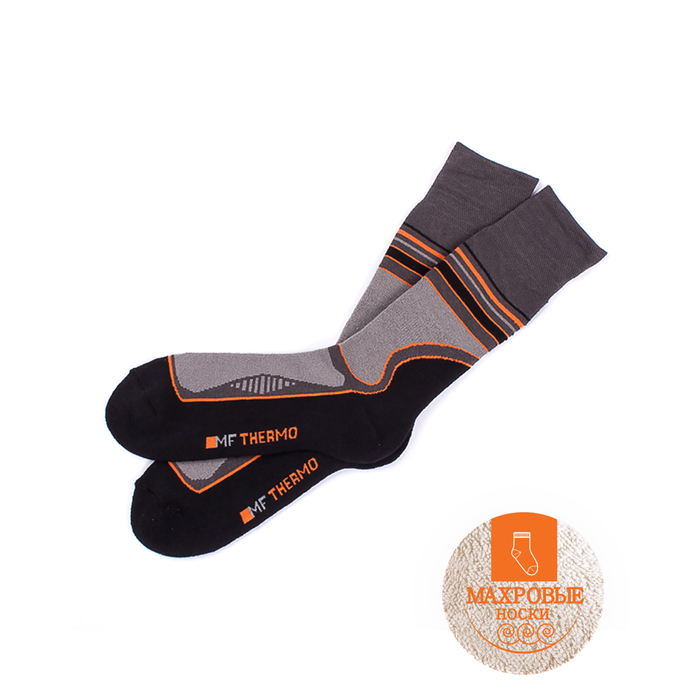 Носки мужские термо, цвет тёмно-серый/оранжевый, размер 25