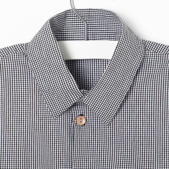 Сорочка для мальчика, рост 128 см, цвет черный/белый,клетка