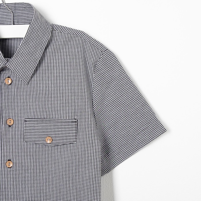 Сорочка для мальчика, рост 140 см, цвет черный/белый,клетка