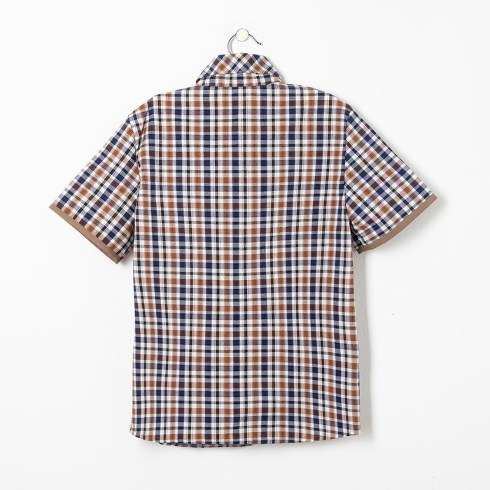 Сорочка для мальчика, рост 104 см, цвет коричневый,клетка