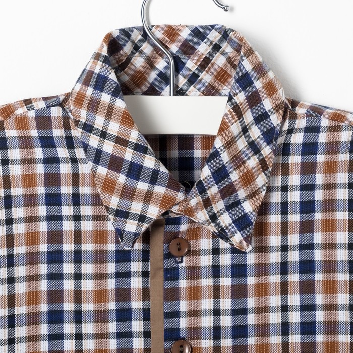 Сорочка для мальчика, рост 122 см, цвет коричневый,клетка