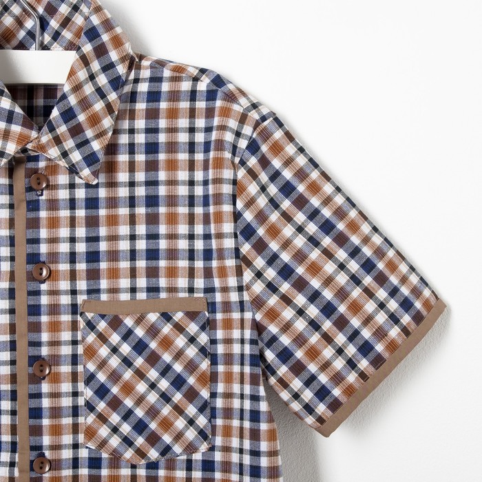 Сорочка для мальчика, рост 134 см, цвет коричневый,клетка