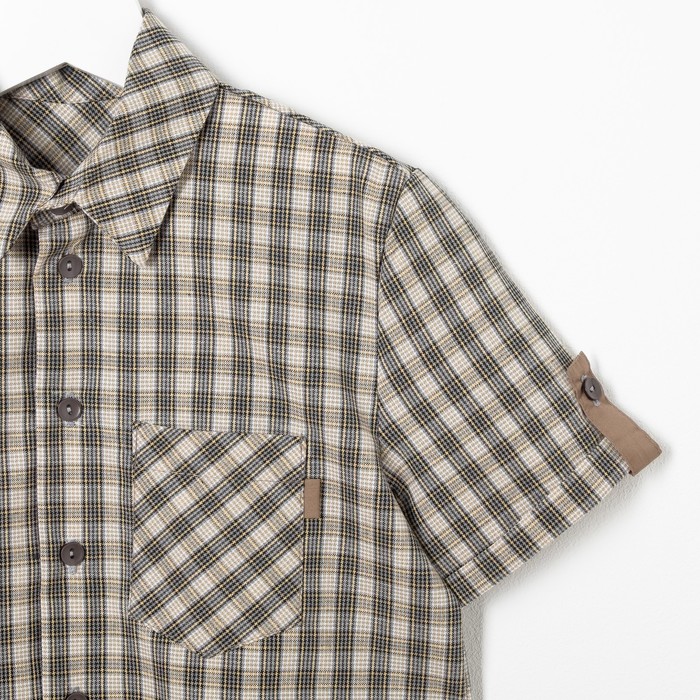 Сорочка для мальчика, рост 104 см, цвет голубой,клетка