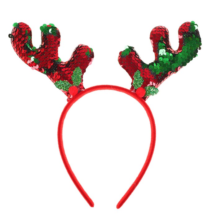 Карнавальный ободок "Рожки" с пайетками, цвет зелёный