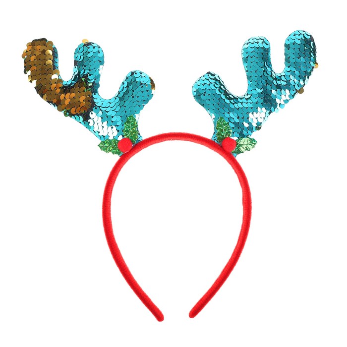 Карнавальный ободок "Рожки" с пайетками, цвет голубой