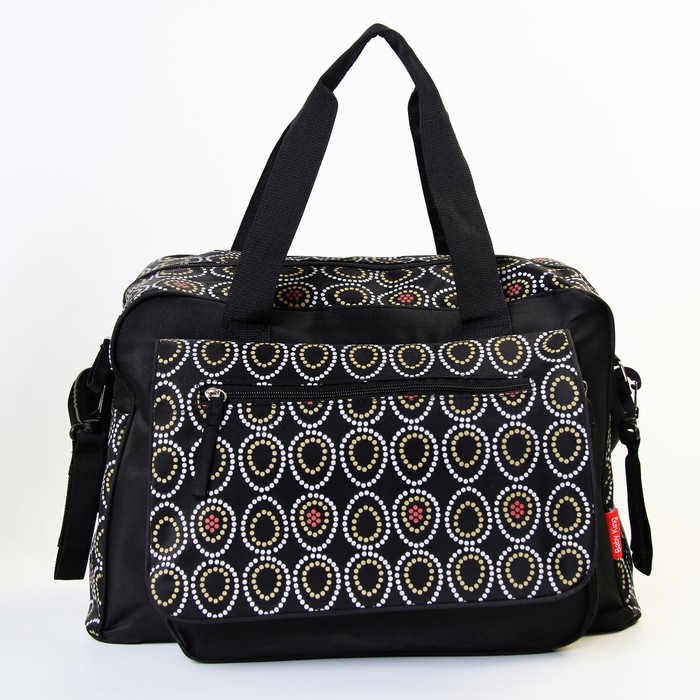 Сумка для мамы и малыша, с ковриком для пеленания, цвет чёрный с рисунком