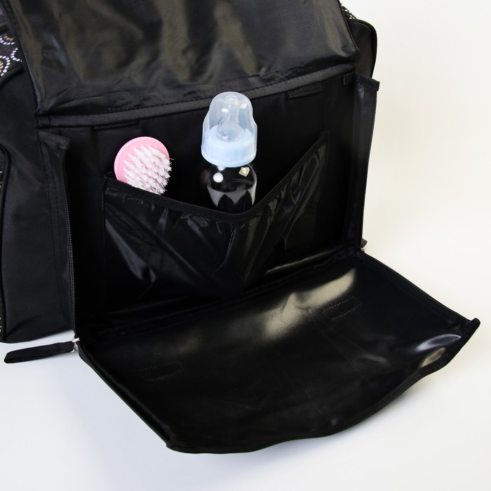 Сумка для мамы и малыша, с ковриком для пеленания, цвет чёрный с рисунком