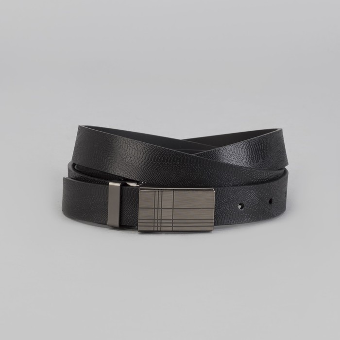 Ремень мужской, пряжка под тёмный металл, гвоздь, цвет чёрный