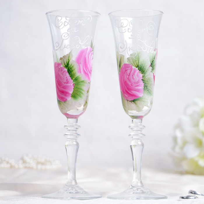 Набор свадебных бокалов 2 шт "Совет да Любовь! Пионы"