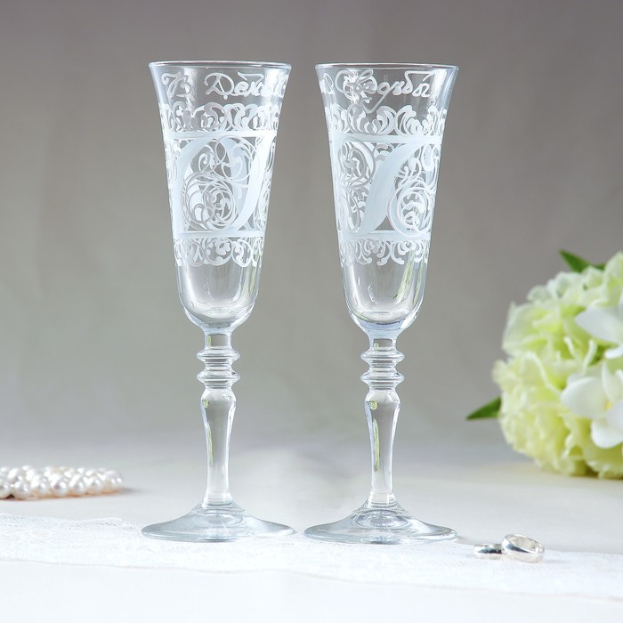 Набор свадебных бокалов 2 шт "С днём свадьбы! Кружево"