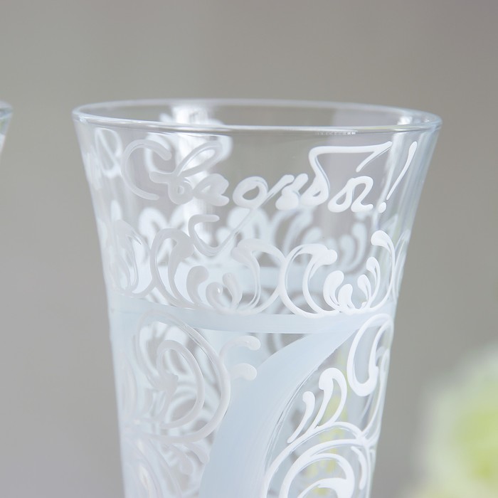 Набор свадебных бокалов 2 шт "С днём свадьбы! Кружево"