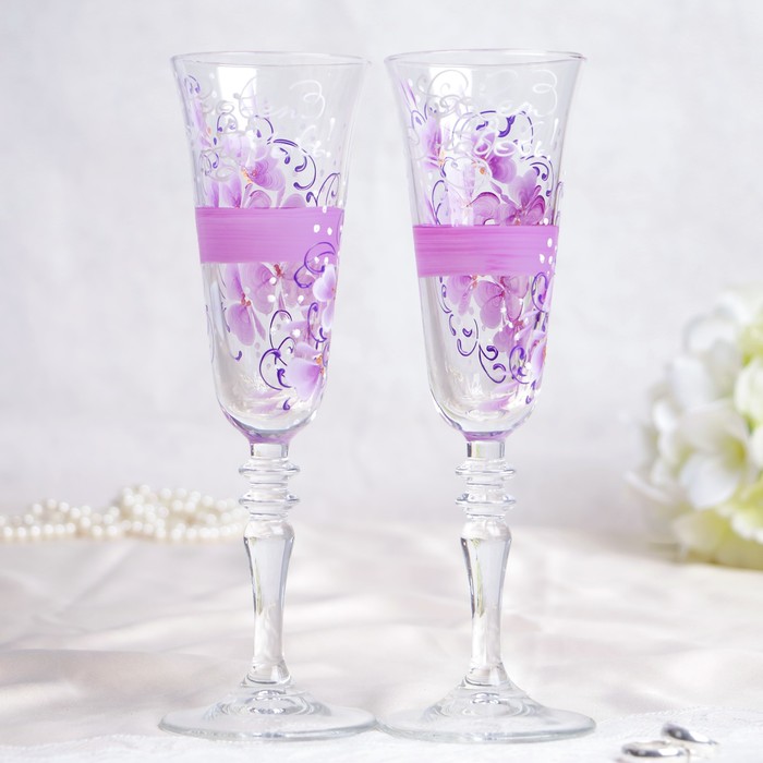 Набор свадебных бокалов 2 шт "Совет да Любовь! Сиреневый"