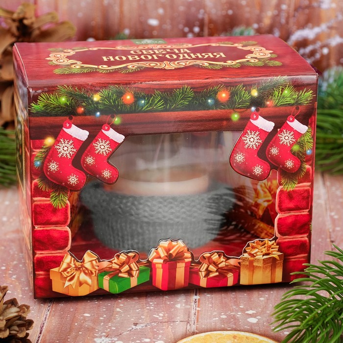 Свеча новогодняя с вязаным декором