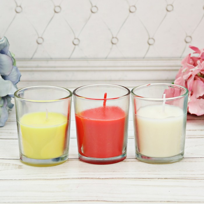 Набор свечи стаканы в коробке домик "Тропического настроения", 3 свечи, 16 х 11 см