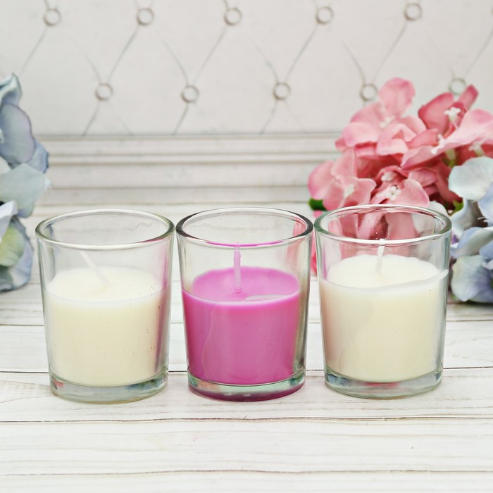 Набор свечи стаканы в коробке домик "Цветущего настроения", 3 свечи, 16 х 11 см