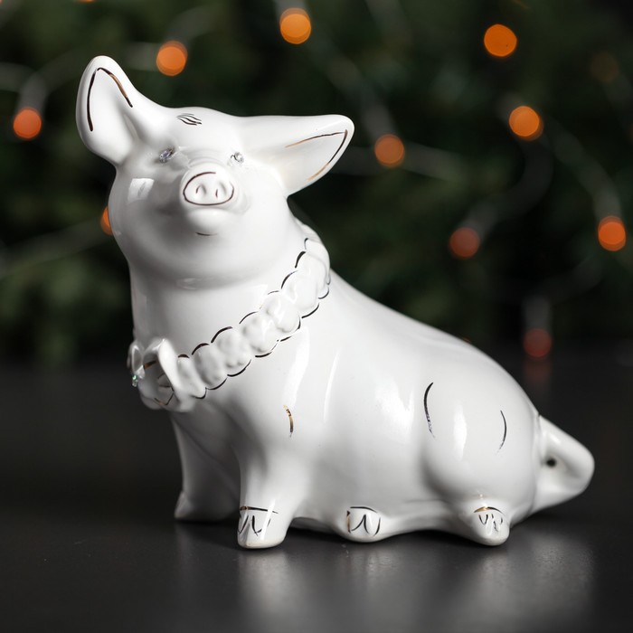 Копилка "Свинка ушастик" белая глазурь