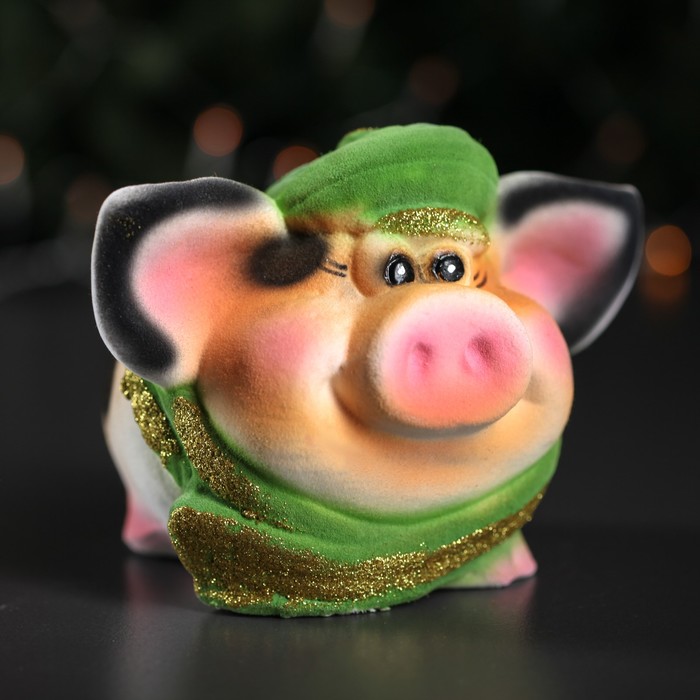 Копилка "Свинка в кепке", флок, микс