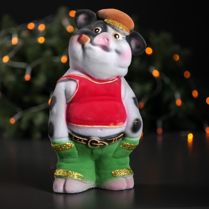 Копилка "Поросёнок с сигарой" серый, флок, микс