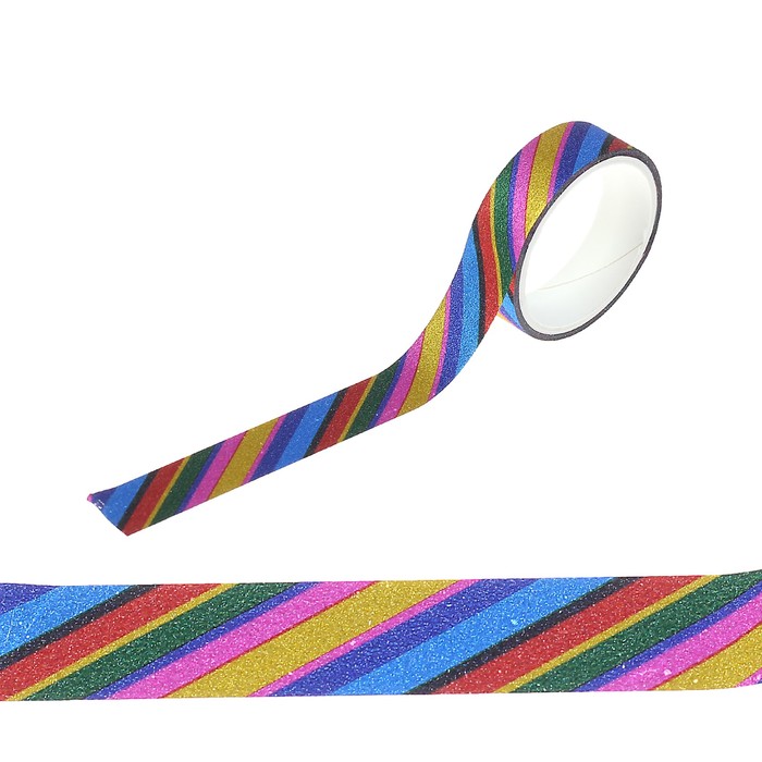 Клейкая лента фольга "Цветные полоски, диагональ" ширина 1,5 см намотка 2,5 м набор 10 шт