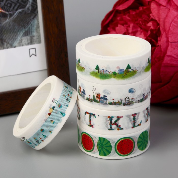 Клейкая лента бумажная "Природа" ширина 1,5 см намотка 5 м МИКС