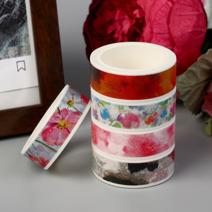 Клейкая лента бумажная "Ароматы цветов" ширина 1,5 см намотка 5 м МИКС