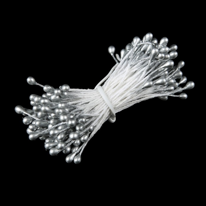 Тычинки для искусственных цветов "Капельки серебро" (набор 130 шт) длина 6 см