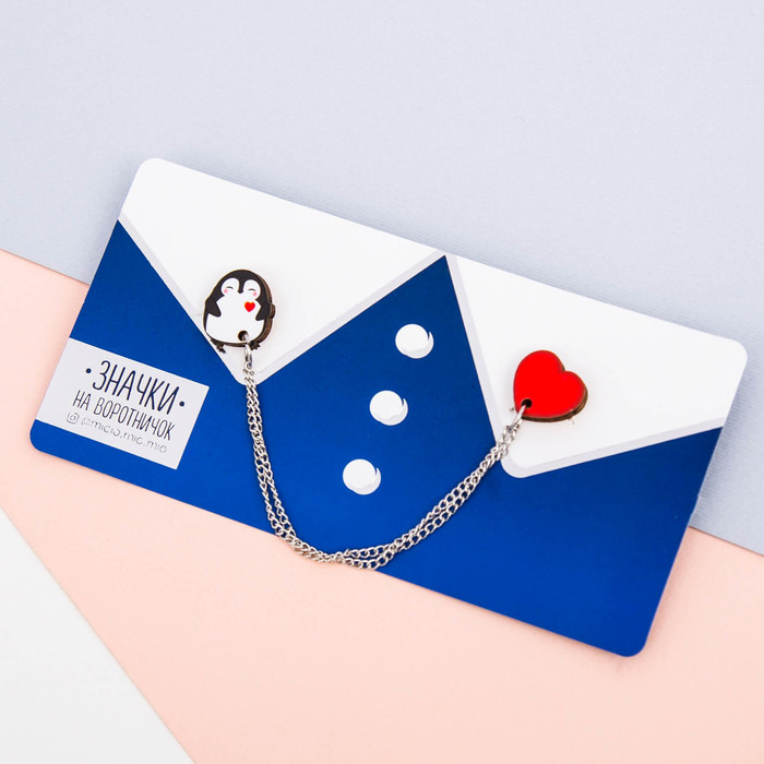 Значки на воротничок с цепочкой "Пингвин"