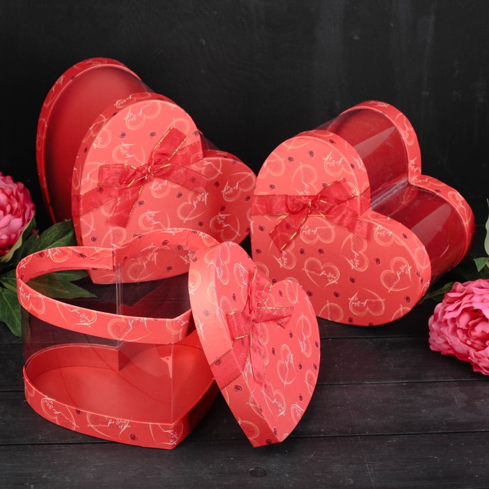 Набор коробок 3в1, красный, 26 х 24 х 18 - 22 х 19 х 15 см