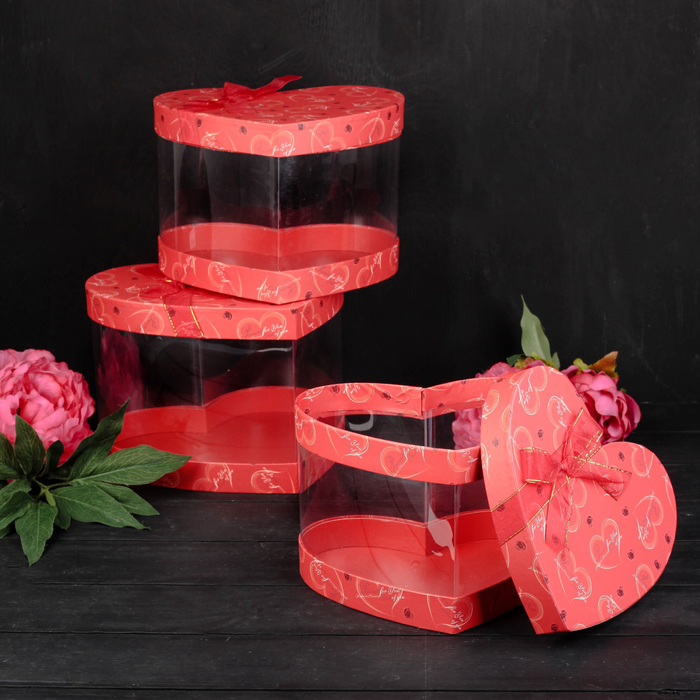 Набор коробок 3в1, красный, 26 х 24 х 18 - 22 х 19 х 15 см